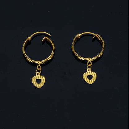 Gold Heart Shaped Dangler Earrings 21KT - FKJERN21KM12028
