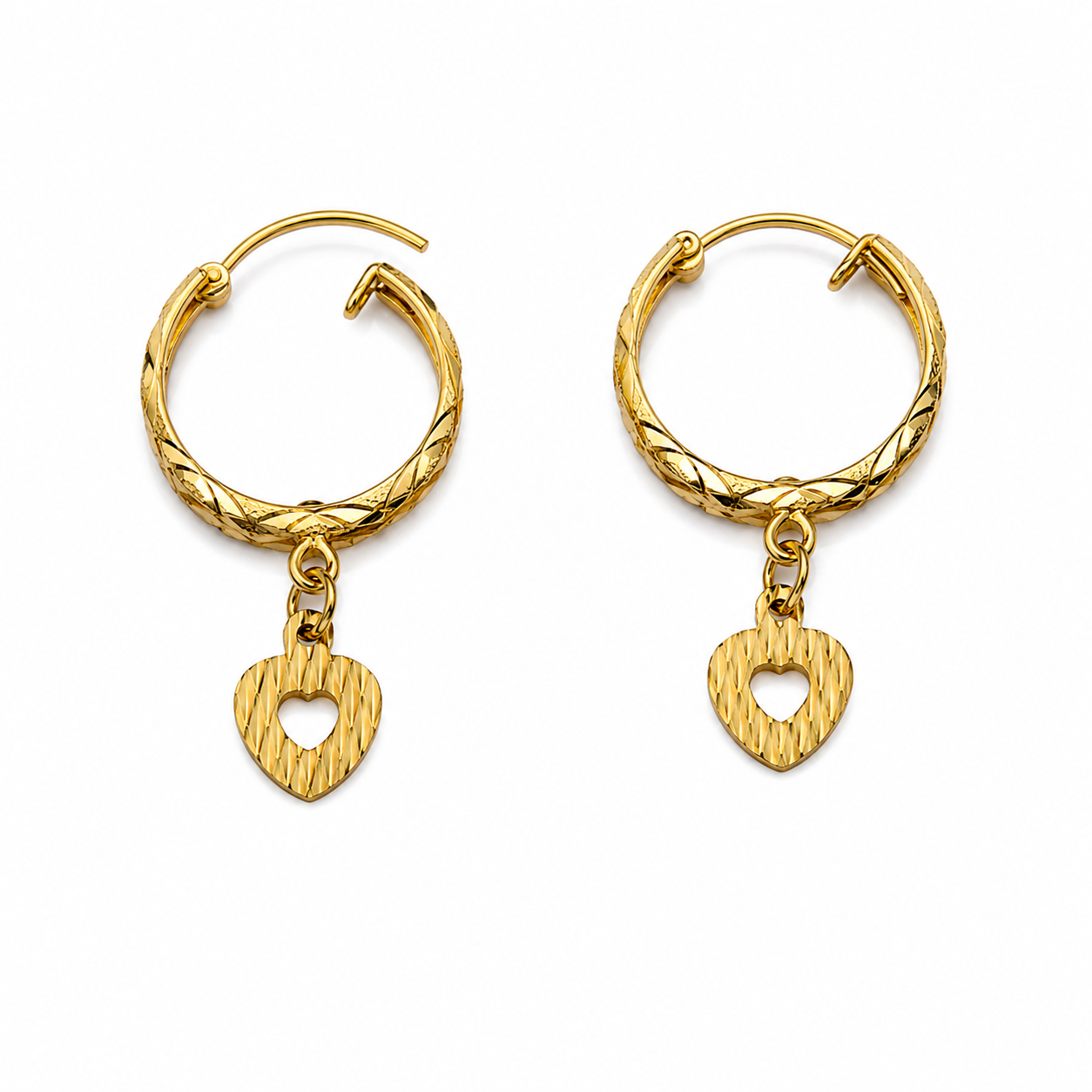 Gold Heart Shaped Dangler Earrings 21KT - FKJERN21KM12028