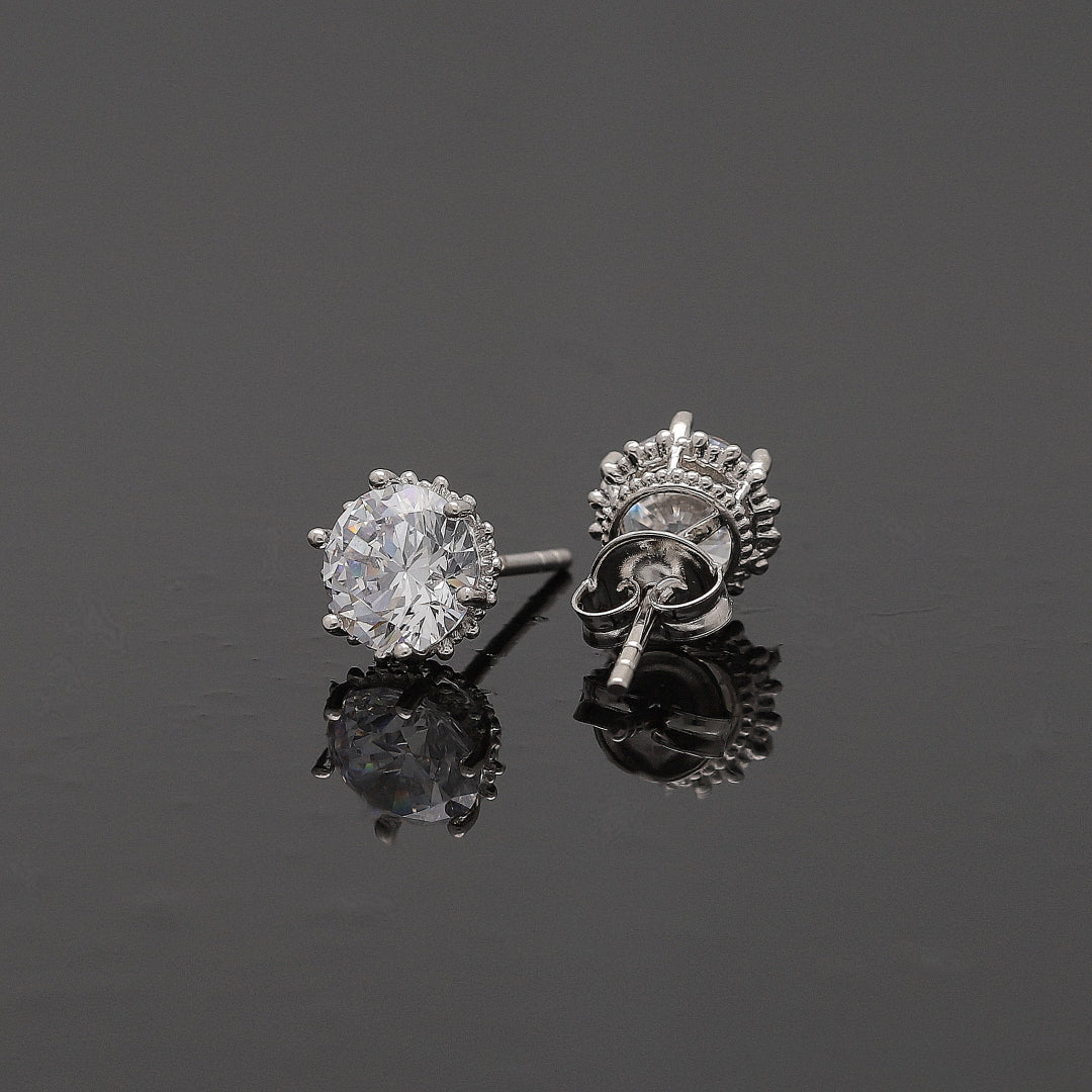 Sterling Silver 925 Sparkle Studs Earrings - FKJERNSL10810