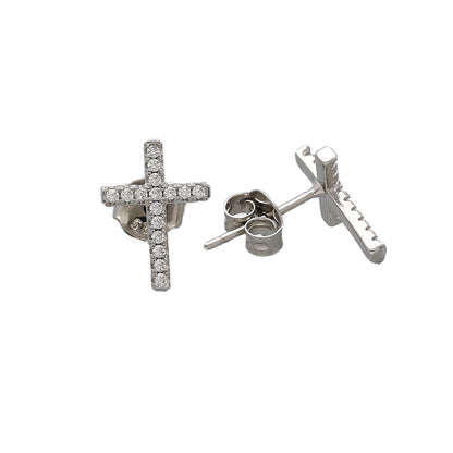 Sterling Silver 925 Sparkling Cross Earrings - FKJERNSL10817