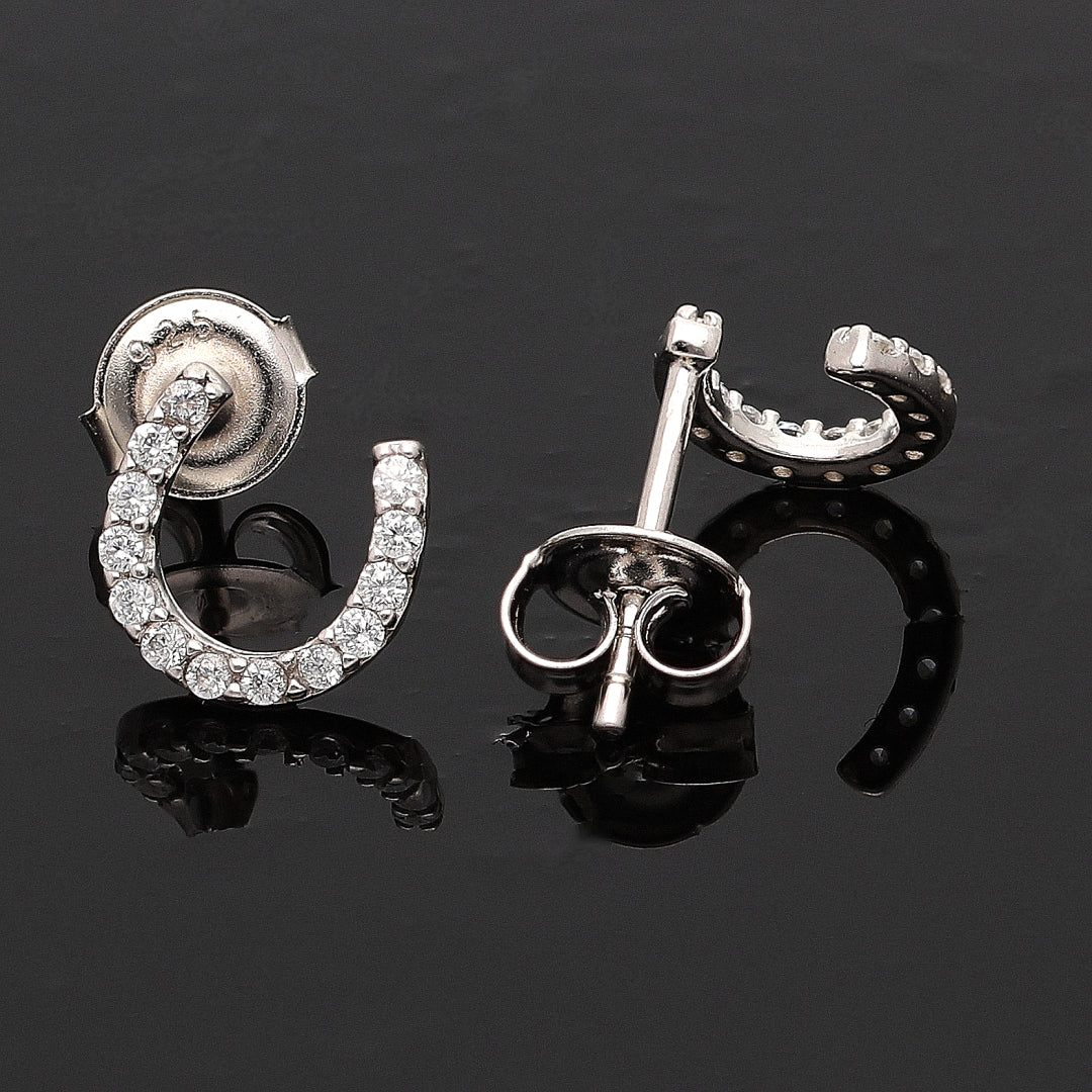 Sterling Silver 925 Diamond Curve Earrings - FKJERNSL10829
