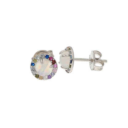 Sterling Silver 925 Rainbow Opal Earrings - FKJERNSL10836