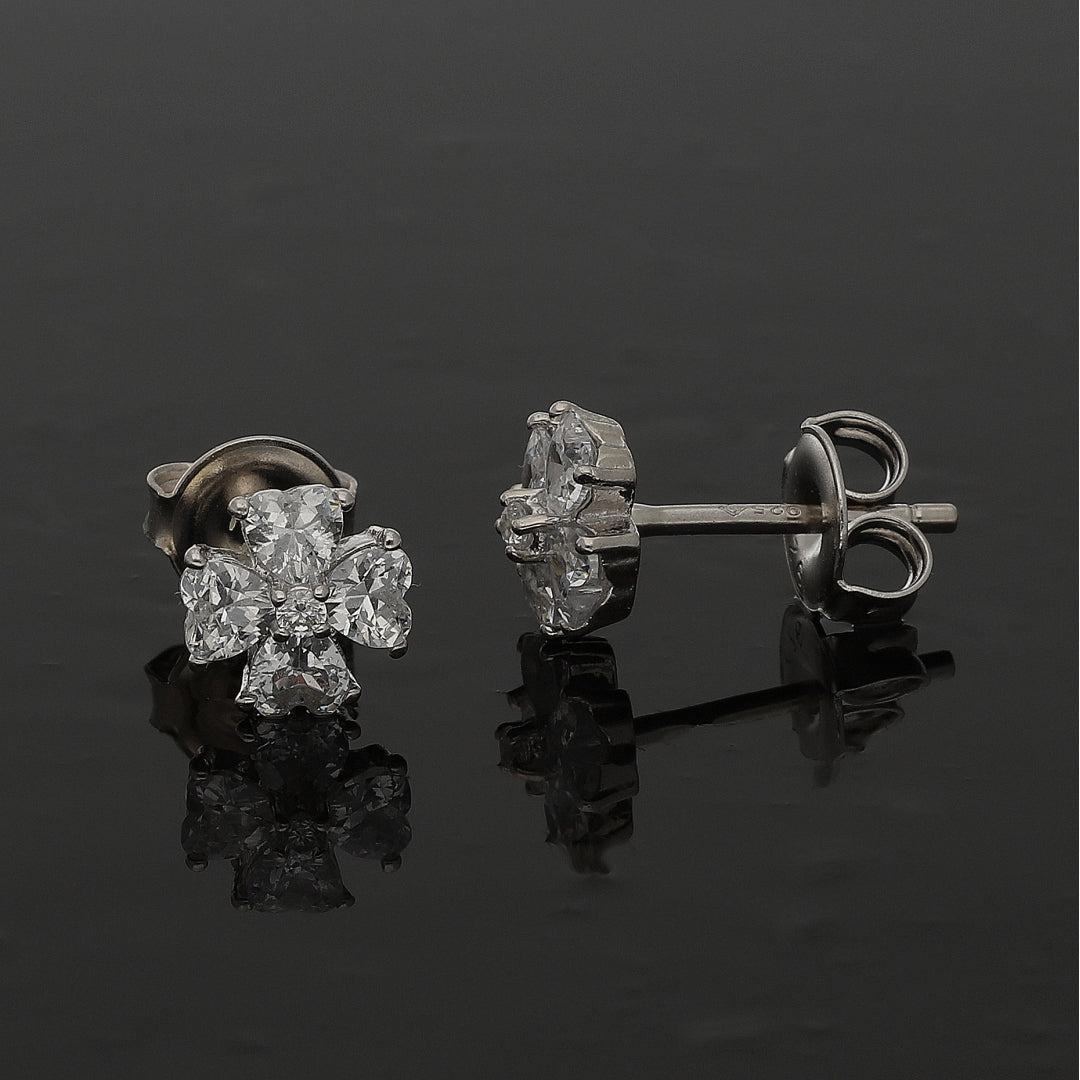 Sterling Silver 925 Crystal Flower Earrings - FKJERNSL10840