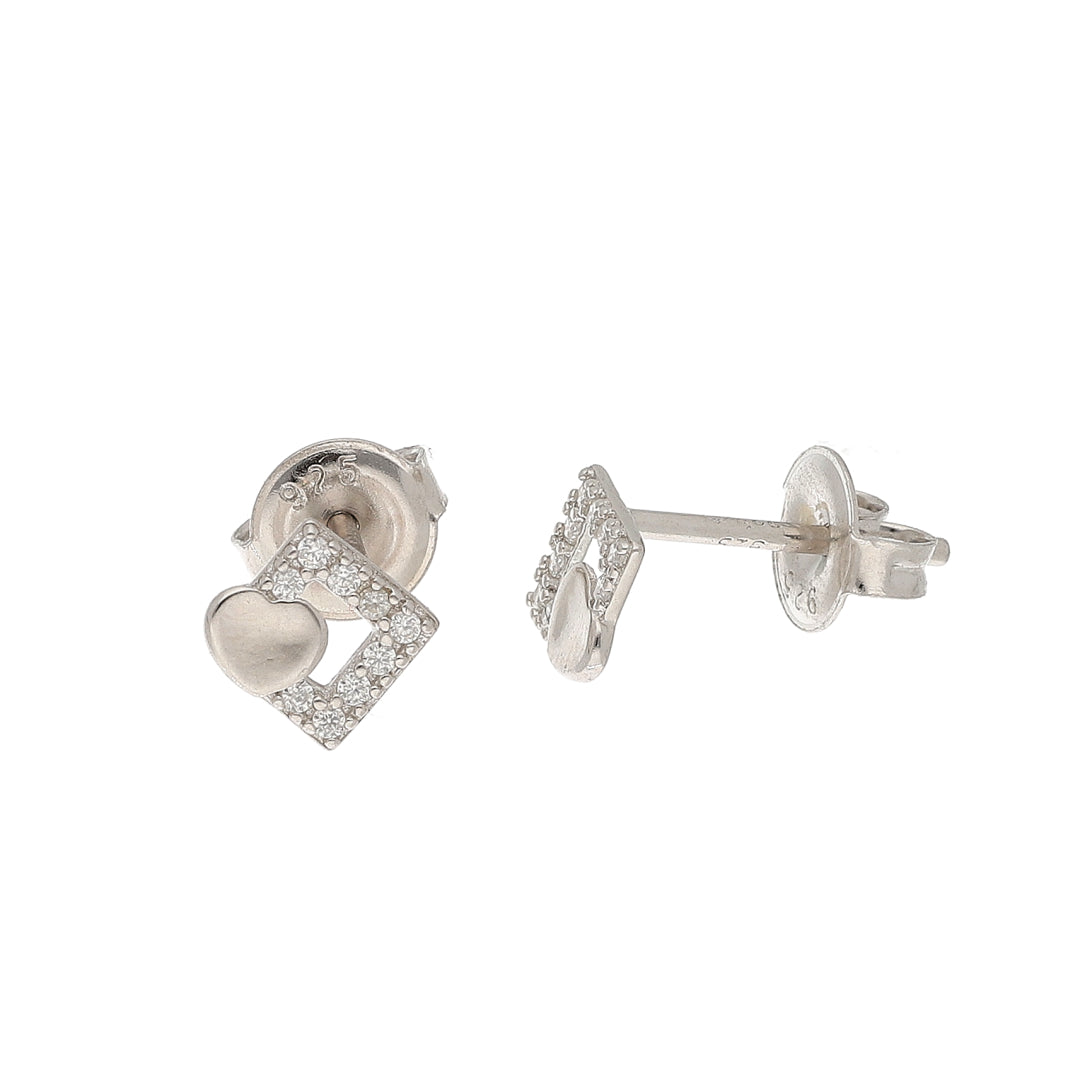 Sterling Silver 925 Love Square Earrings - FKJERNSL10845