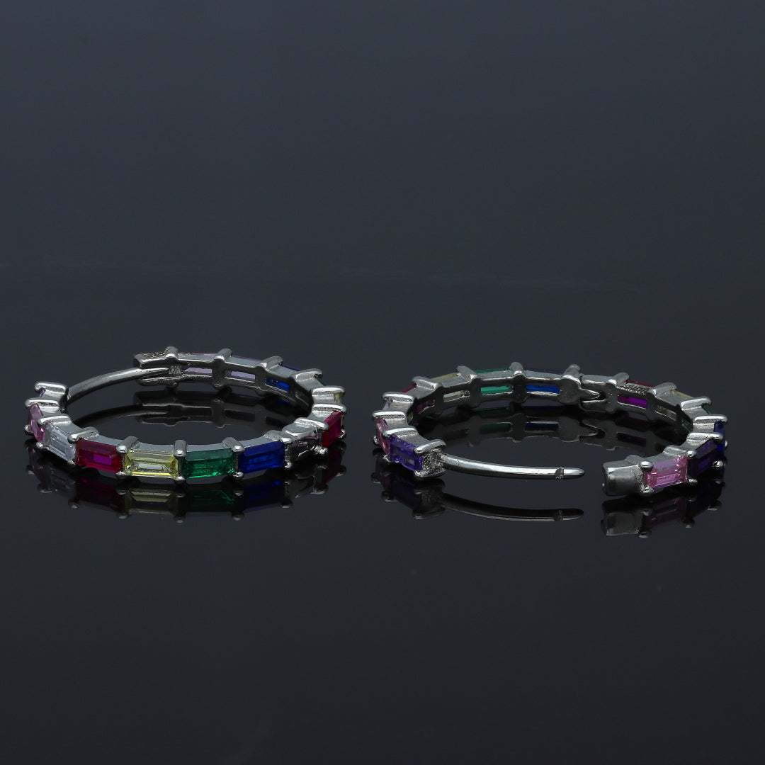 Sterling Silver 925 Multicolor Hoop Earrings - FKJERNSL11087