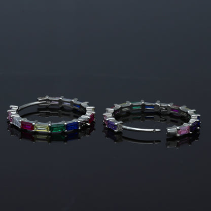 Sterling Silver 925 Multicolor Hoop Earrings - FKJERNSL11087