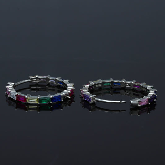 Sterling Silver 925 Multicolor Hoop Earrings - FKJERNSL11087