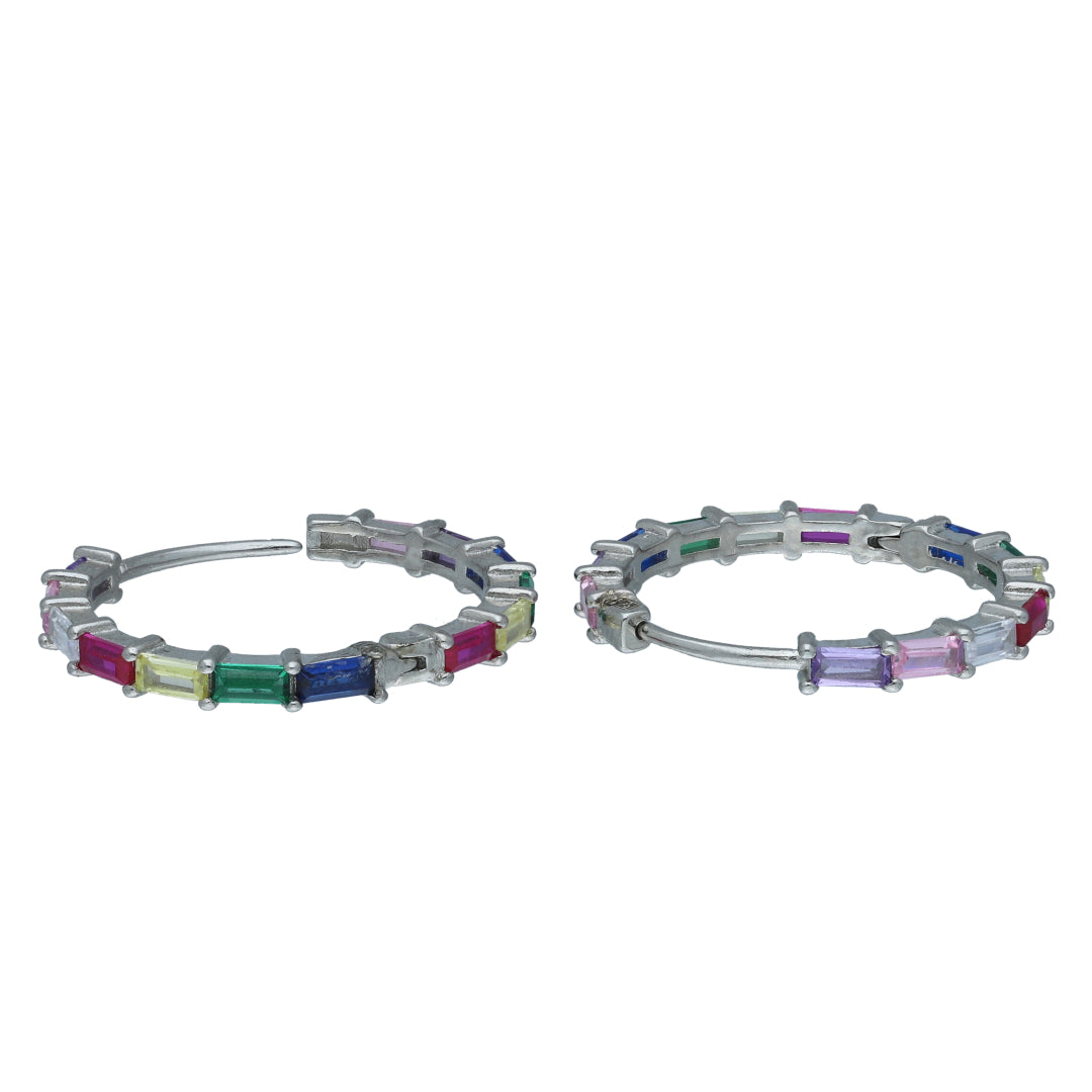 Sterling Silver 925 Multicolor Hoop Earrings - FKJERNSL11087