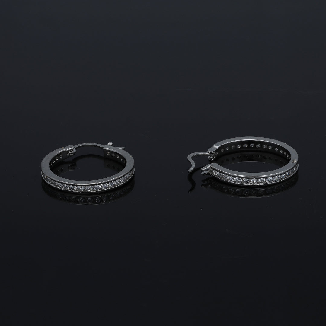 Sterling Silver 925 Crystal Studded Hoop Earrings - FKJERNSL11101