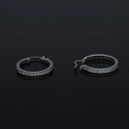 Sterling Silver 925 Crystal Studded Hoop Earrings - FKJERNSL11101