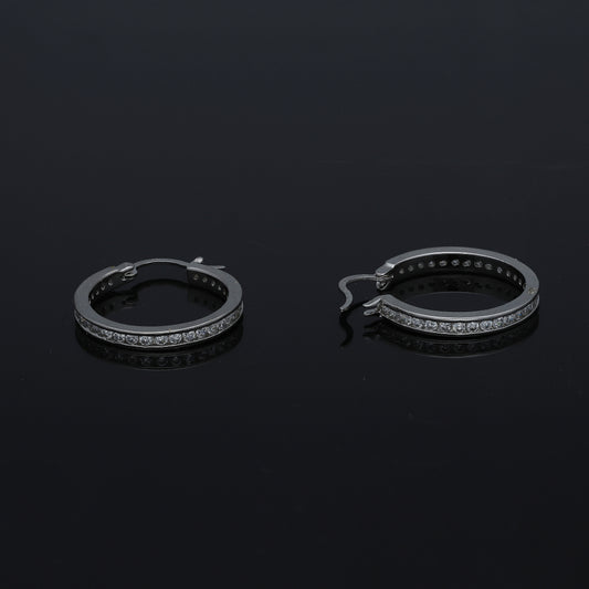 Sterling Silver 925 Crystal Studded Hoop Earrings - FKJERNSL11101