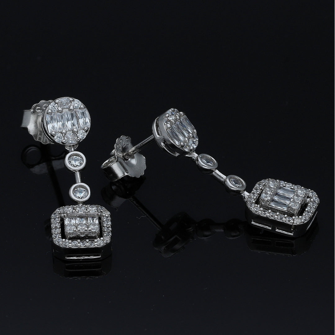 Sterling Silver 925 Crystal Drop Earrings - FKJERNSL11102