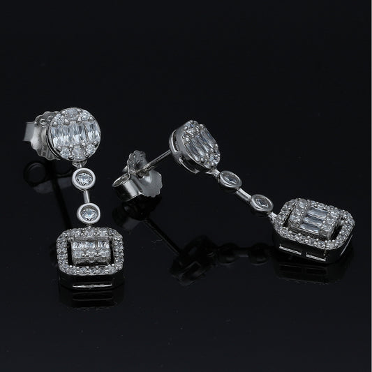 Sterling Silver 925 Crystal Drop Earrings - FKJERNSL11102