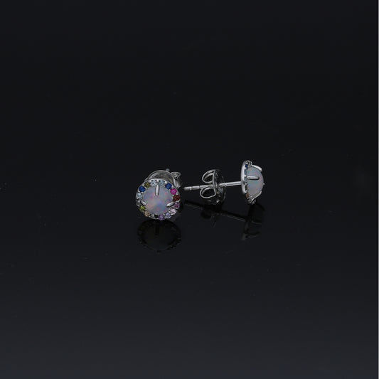 Sterling Silver 925 Opal Stud Earrings - FKJERNSL11103