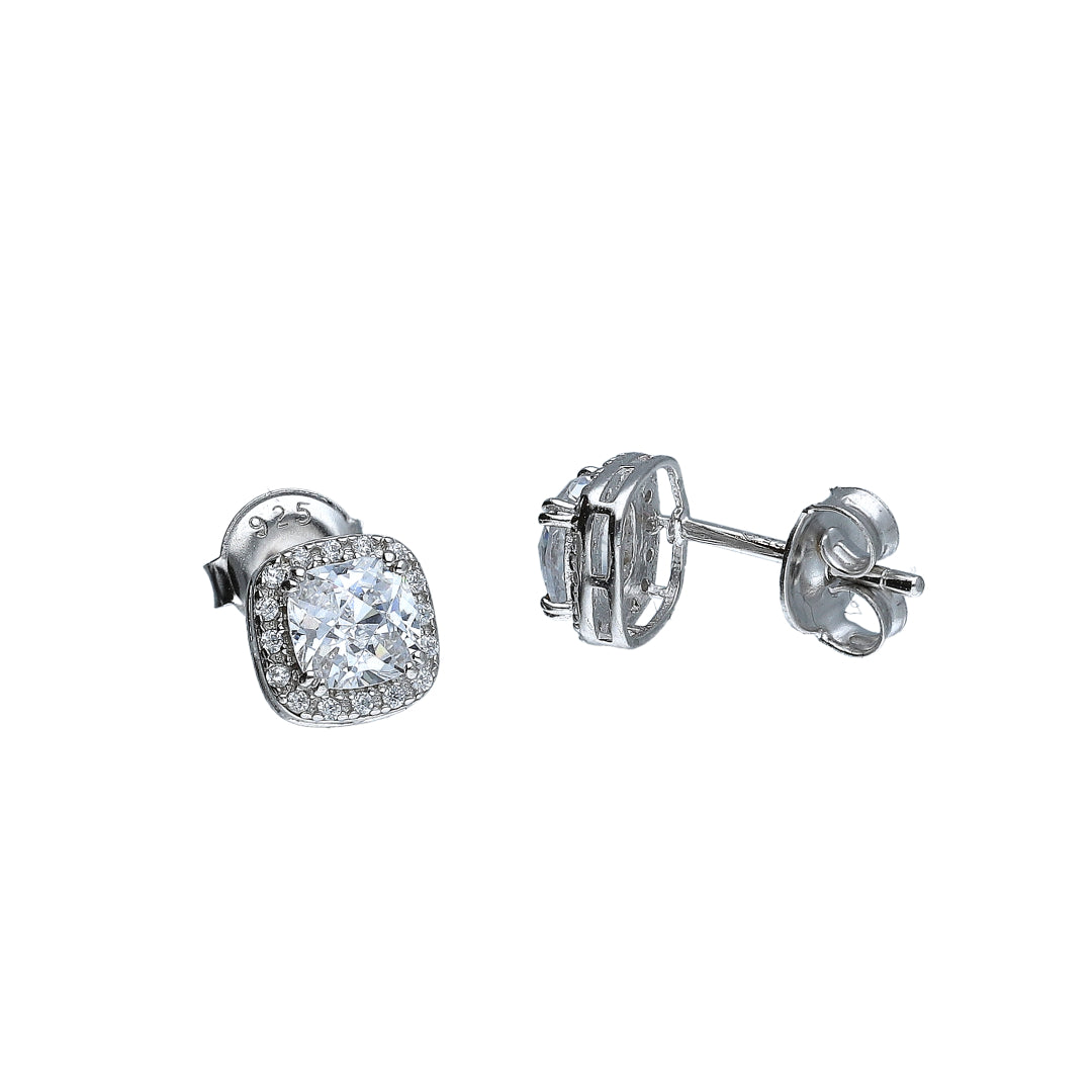 Sterling Silver 925 Square Halo Earrings - FKJERNSL11106
