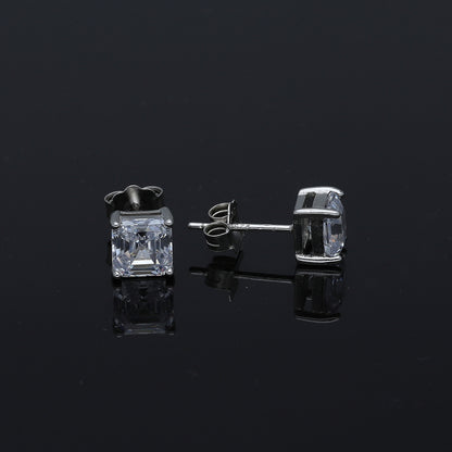 Sterling Silver 925 Emerald Cut Earrings - FKJERNSL11107