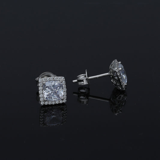 Sterling Silver 925 Cushion Cut Earrings - FKJERNSL11108