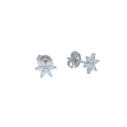 Sterling Silver 925 Floral Crystal Earrings - FKJERNSL11109