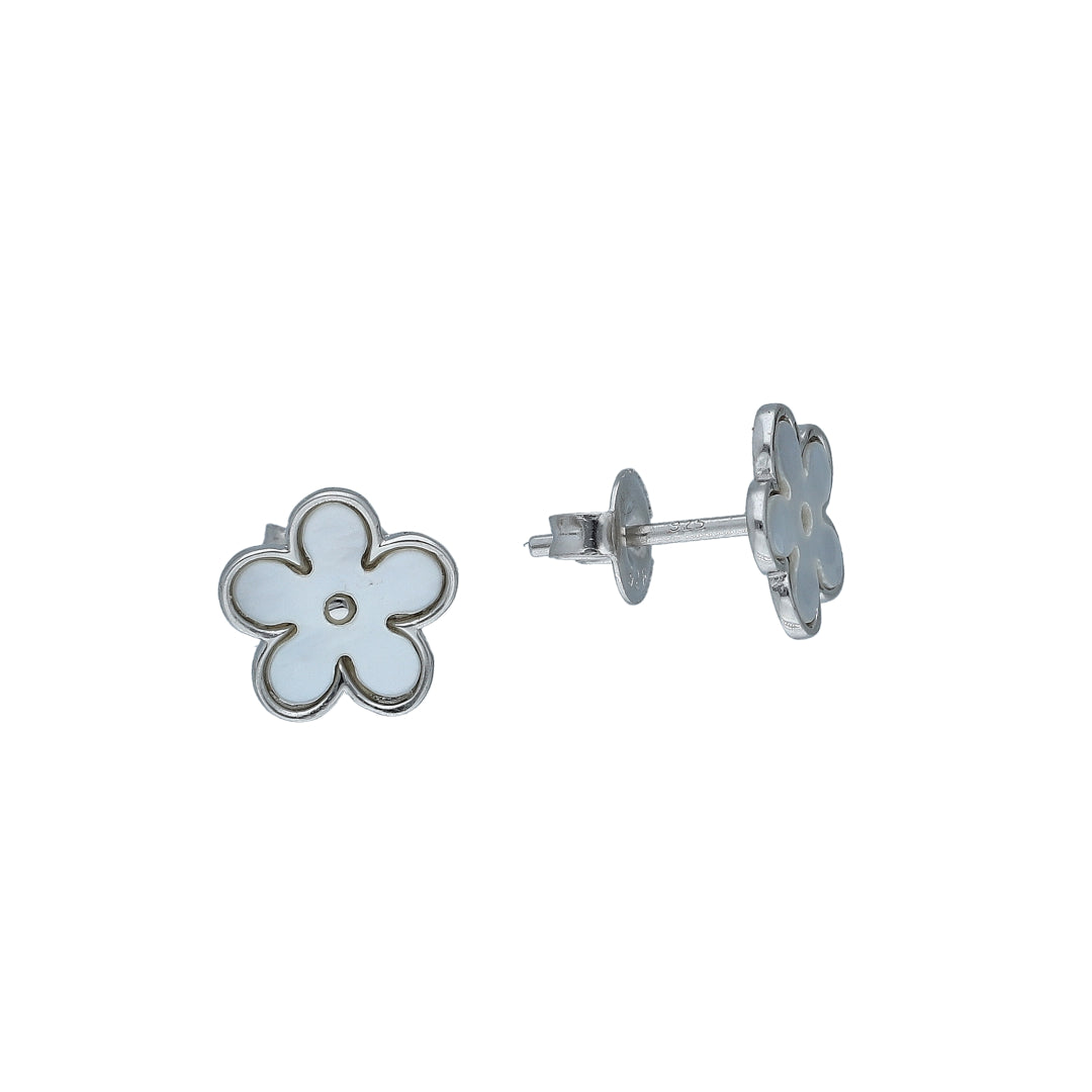Sterling Silver 925 White Flower Earrings - FKJERNSL11111