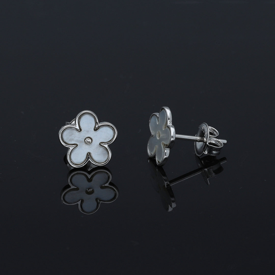 Sterling Silver 925 White Flower Earrings - FKJERNSL11111