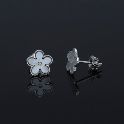 Sterling Silver 925 White Flower Earrings - FKJERNSL11111