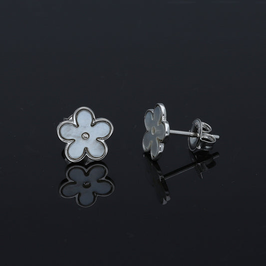 Sterling Silver 925 White Flower Earrings - FKJERNSL11111