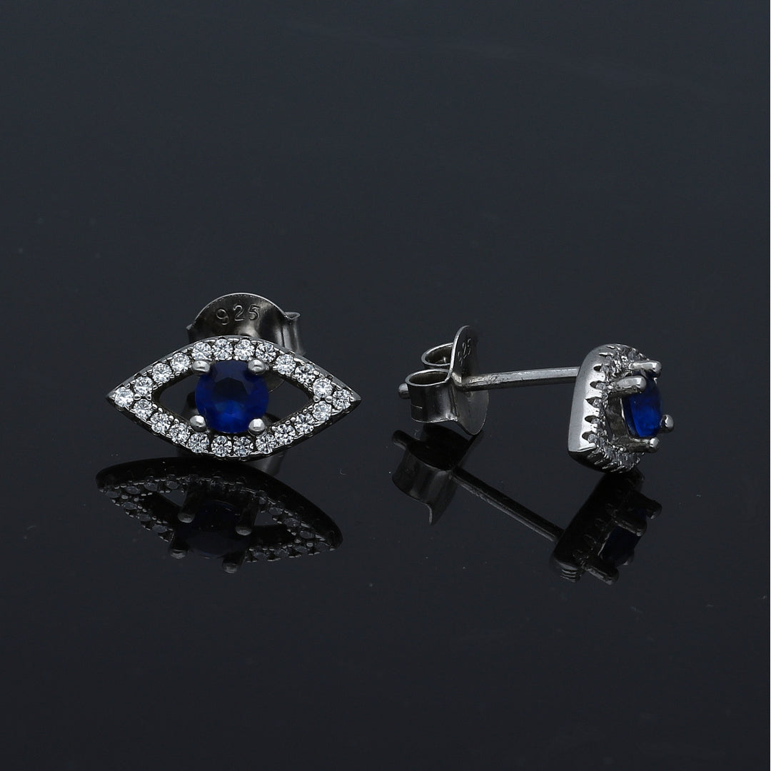 Sterling Silver 925 Marquise Blue Stud Earrings - FKJERNSL11114