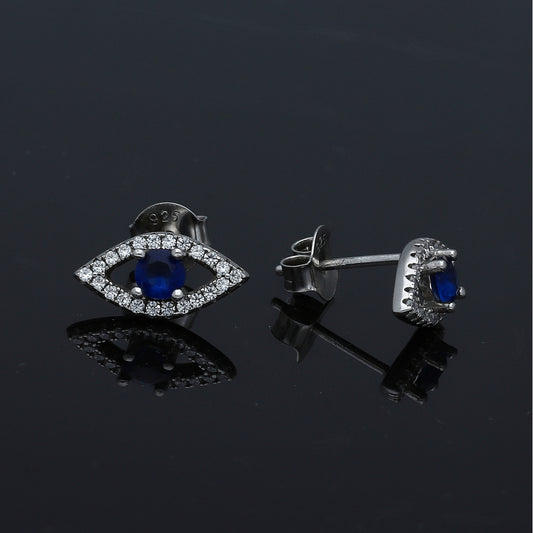 Sterling Silver 925 Marquise Blue Stud Earrings - FKJERNSL11114