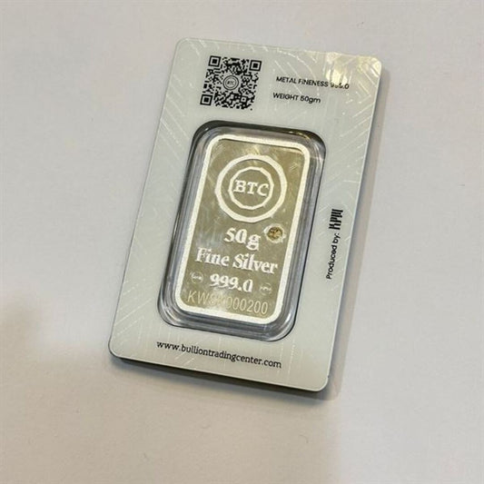 BTC 50 Grams Silver Bar in 999 Silver – FKJGBRSL6628
