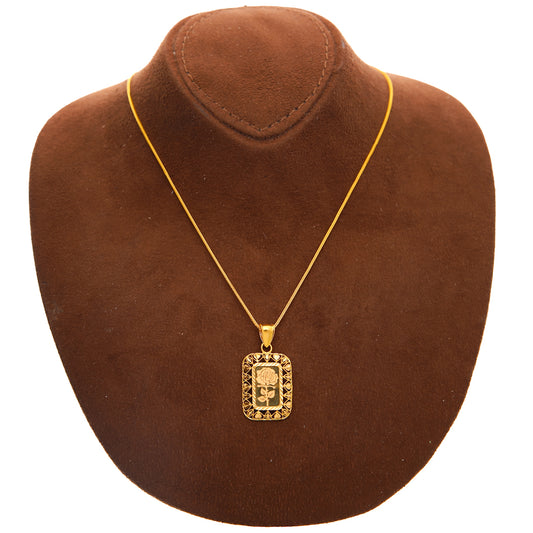 Gold Necklace (Chain with Rose Motif Rectangle Pendant) 21KT - FKJNKL21KM10205