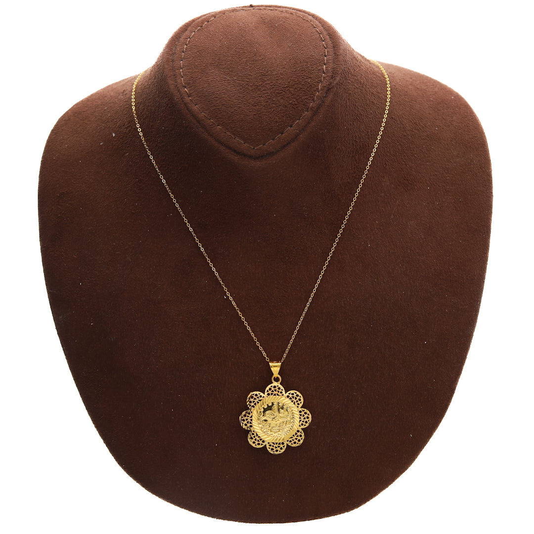 Gold Necklace (Chain with Filigree Design Turkish Lira Pendant) 21KT - FKJNKL21KM10143