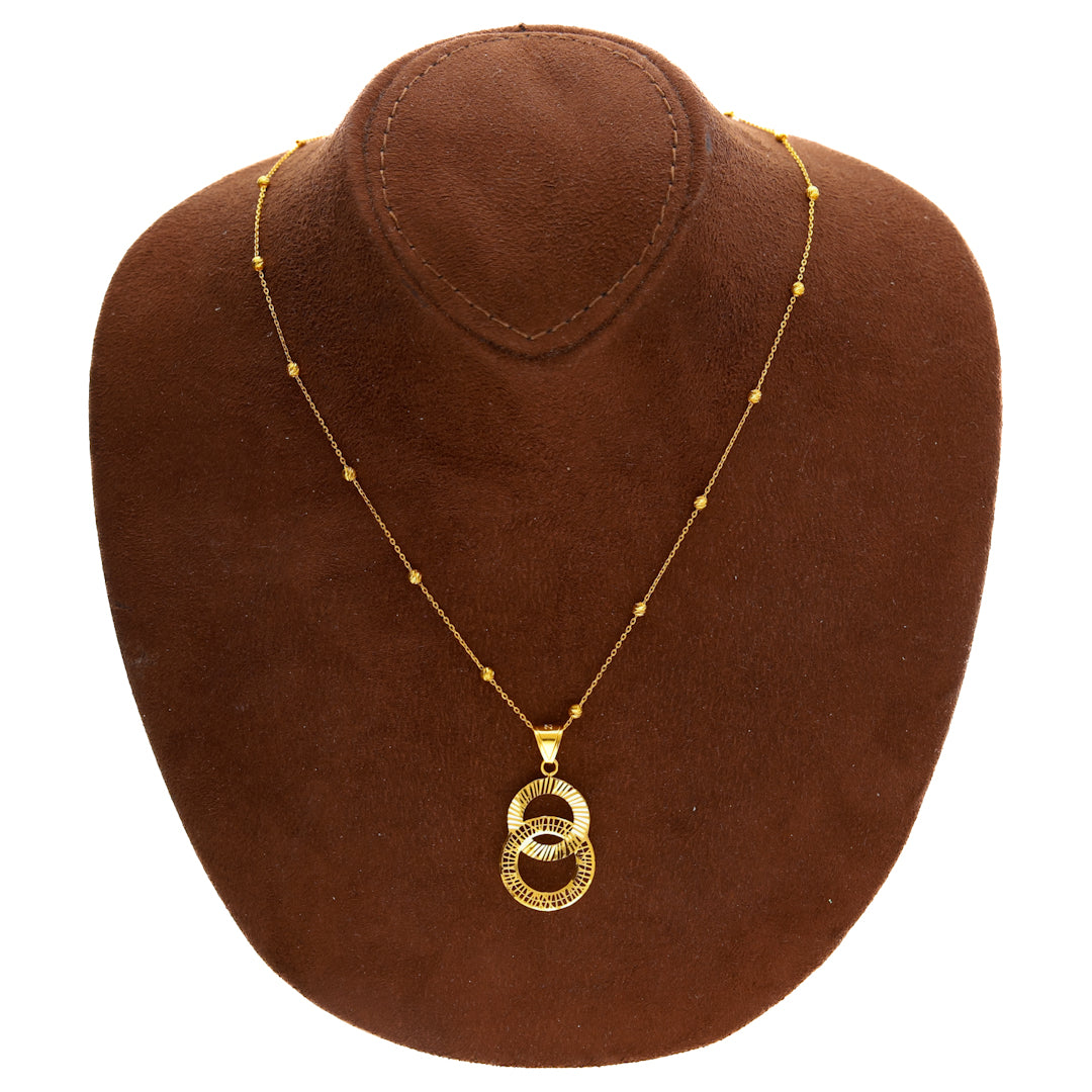 Gold Necklace (Beaded Chain with Interlinked Circle Pendant) 21KT - FKJNKL21KM10159