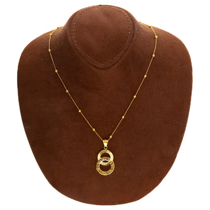 Gold Necklace (Beaded Chain with Interlinked Circle Pendant) 21KT - FKJNKL21KM10159
