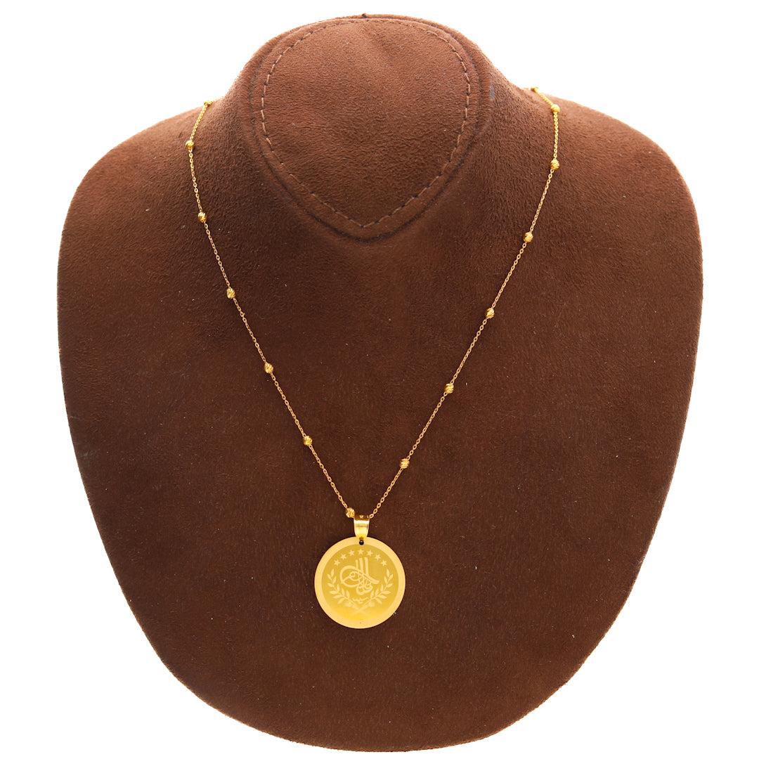 Gold Necklace (Beaded Chain with Turkish Lira Pendant) 21KT - FKJNKL21KM10161