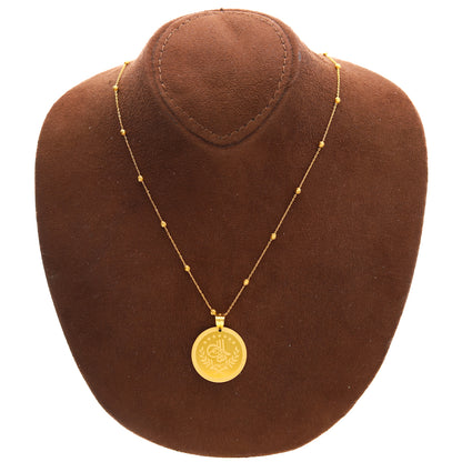 Gold Necklace (Beaded Chain with Turkish Lira Pendant) 21KT - FKJNKL21KM10161