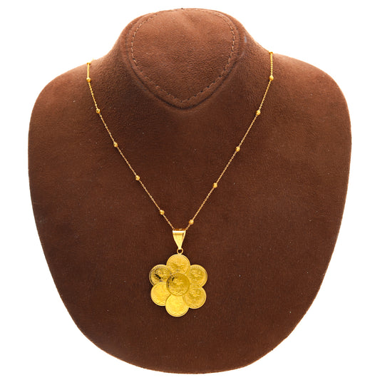 Gold Necklace (Beaded Chain with Flower Shaped Pendant) 21KT - FKJNKL21KM10162