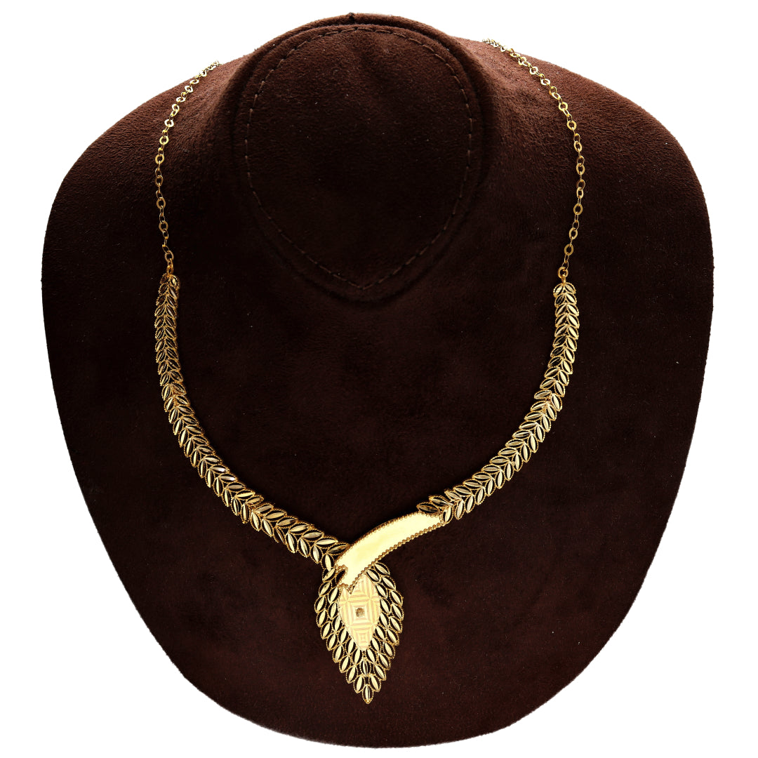 Gold Leaf Design Necklace Set (Necklace, Bracelet, Earrings and Ring) 21KT - FKJNKLST21KM10163