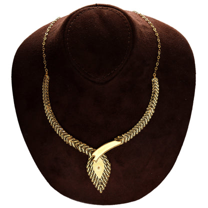 Gold Leaf Design Necklace Set (Necklace, Bracelet, Earrings and Ring) 21KT - FKJNKLST21KM10163