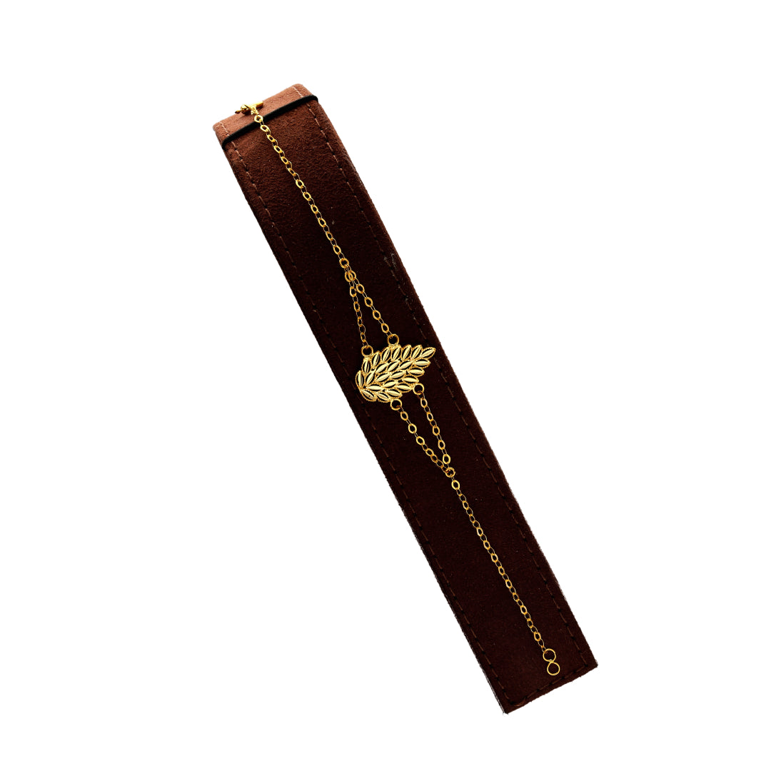 Gold Leaf Design Necklace Set (Necklace, Bracelet, Earrings and Ring) 21KT - FKJNKLST21KM10163