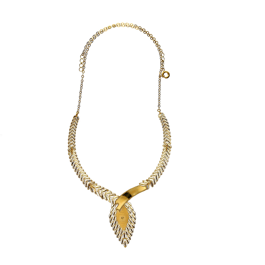 Gold Leaf Design Necklace Set (Necklace, Bracelet, Earrings and Ring) 21KT - FKJNKLST21KM10163