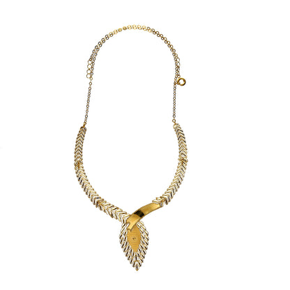 Gold Leaf Design Necklace Set (Necklace, Bracelet, Earrings and Ring) 21KT - FKJNKLST21KM10163