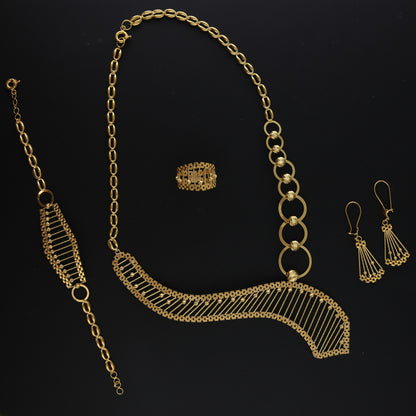 Gold Cascade Necklace Set (Necklace, Bracelet, Earrings and Ring) 21KT - FKJNKLST21KM10164