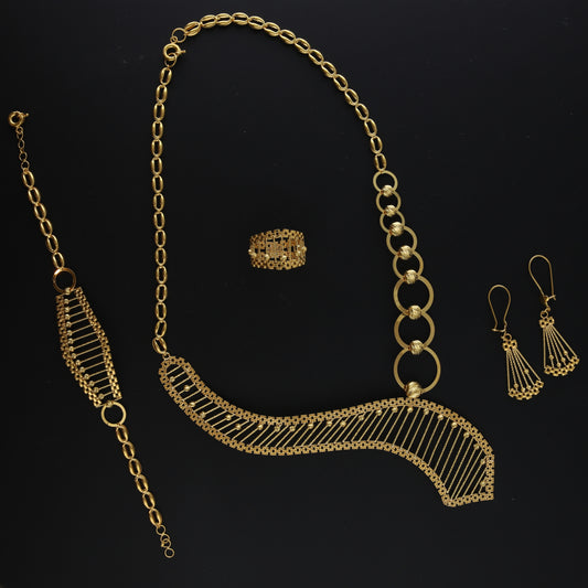 Gold Cascade Necklace Set (Necklace, Bracelet, Earrings and Ring) 21KT - FKJNKLST21KM10164