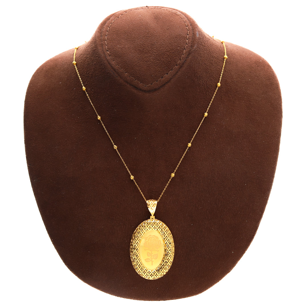 Gold Necklace (Beaded Chain with Rose Motif Pendant) 21KT - FKJNKL21KM10178