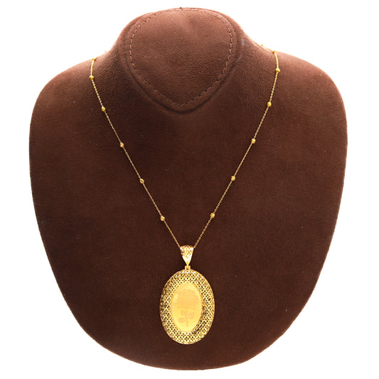 Gold Necklace (Beaded Chain with Rose Motif Pendant) 21KT - FKJNKL21KM10178