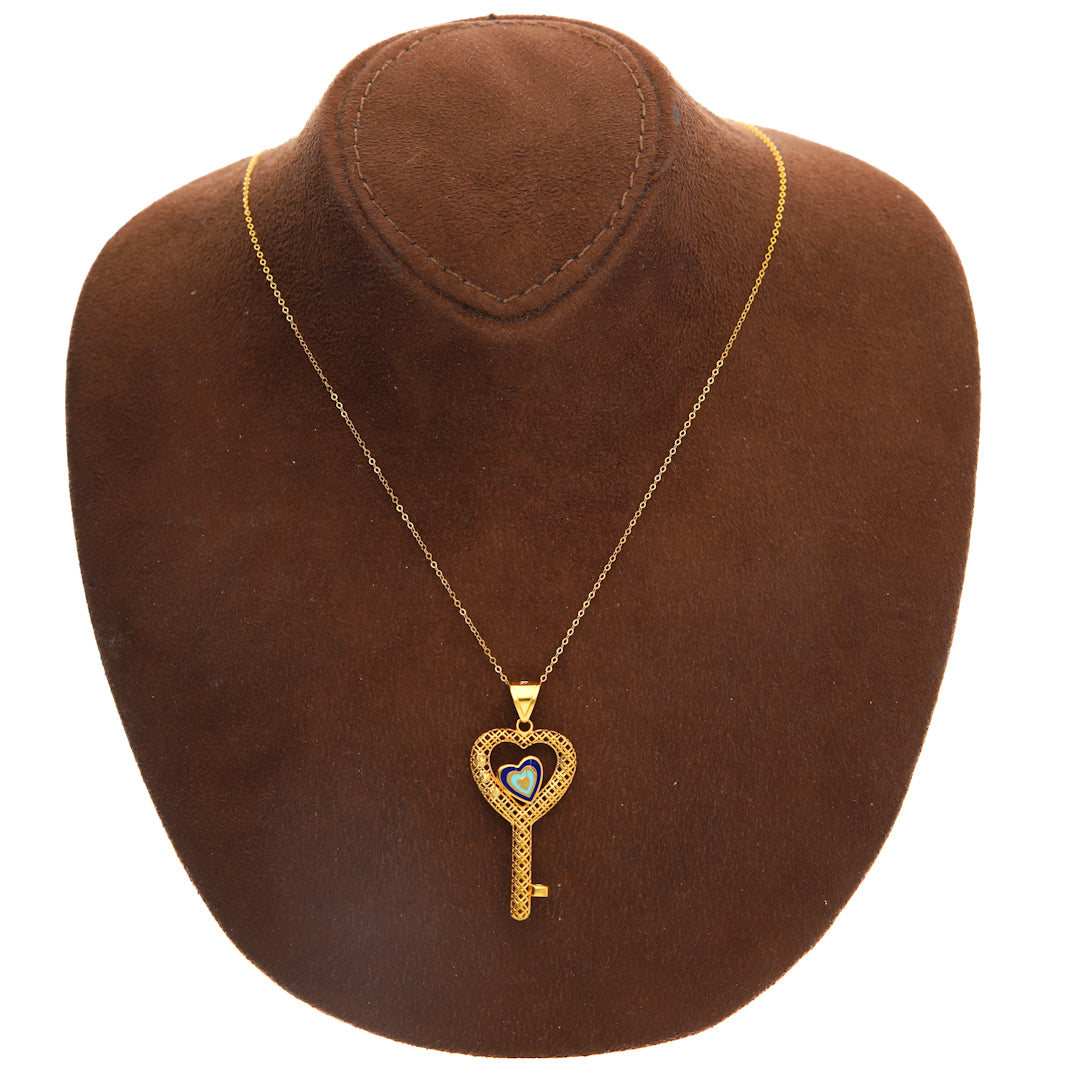 Gold Necklace (Chain with Heart Key Pendant) 21KT - FKJNKL21KM10185