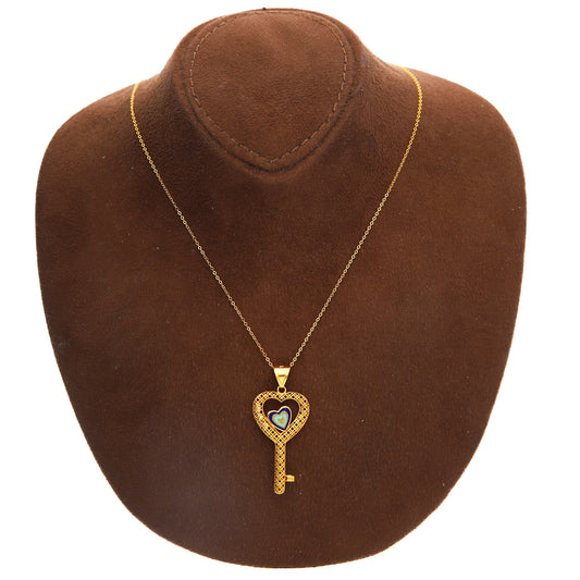 Gold Necklace (Chain with Heart Key Pendant) 21KT - FKJNKL21KM10185