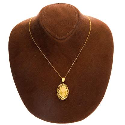 Gold Necklace (Chain with Rose Motif in Oval Shaped Pendant) 21KT - FKJNKL21KM10186