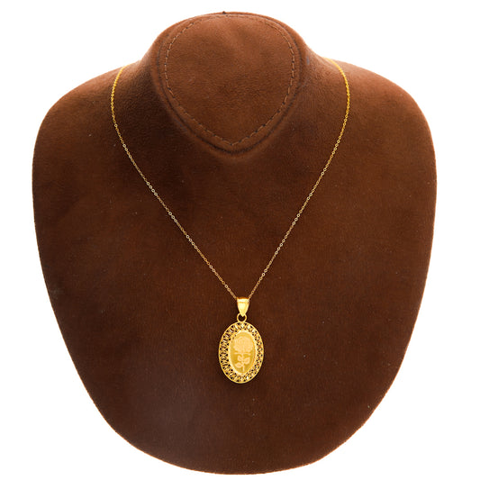 Gold Necklace (Chain with Rose Motif in Oval Shaped Pendant) 21KT - FKJNKL21KM10186
