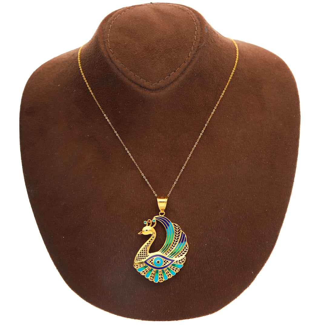 Gold Necklace (Chain with Vibrant Peacock Pendant) 21KT - FKJNKL21KM10187